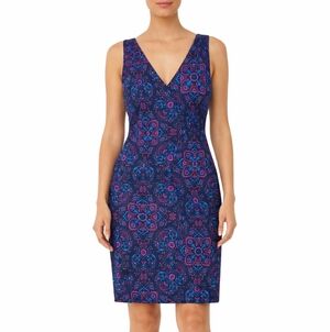 Banana Republic Womens Floral Blue and Pink Midi Dress Size 8 Paisley Boho Work